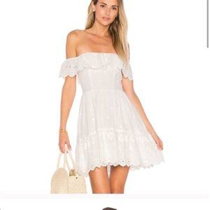 LoveShackFancy white cotton off shoulder mini dress